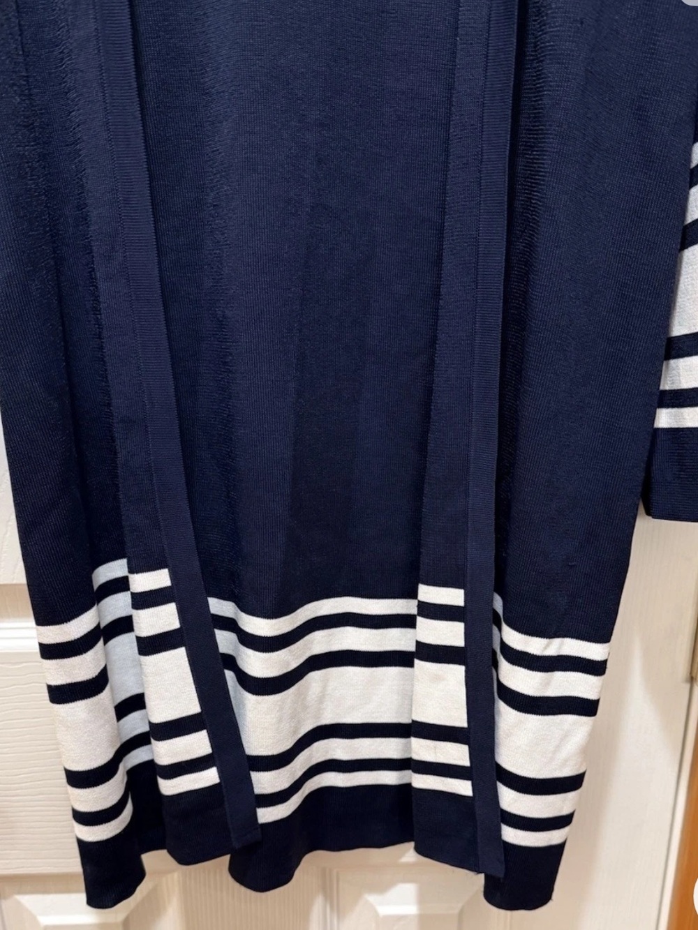 Lauren Ralph Lauren Open Cardigan Long SM Navy White Stripe Solid NWT MSRP $225 - Picture 6 of 15